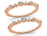 14K Rose Pink Gold 1/6 Carat (ctw) Diamond Set of 2 Wedding Band Rings